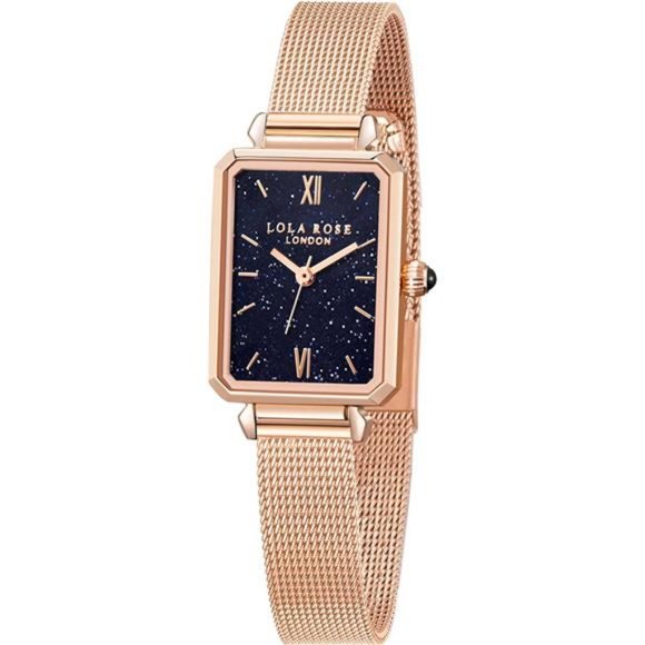 Women's Blue Sandstone Watch with Rose Gold Tone Milanese Steel Band